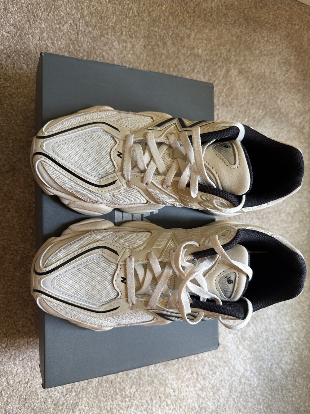 New Balance 9060 Turtledove Cream & Black Sneakers Excellent Condition W/Box